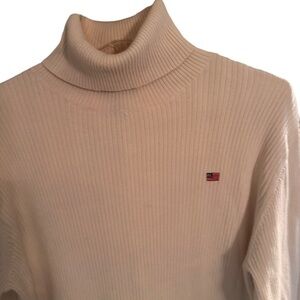 Polo Jeans Company Women’s Cream Flag Turtleneck Sweater 100% Cotton Size L